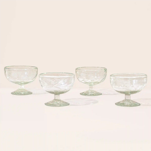Etched Thistle Coupe, Set of 4