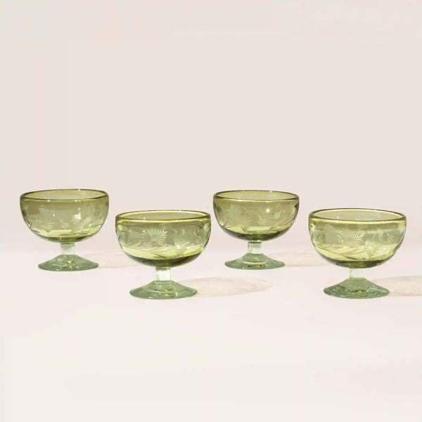 Etched Thistle Coupe, Set of 4